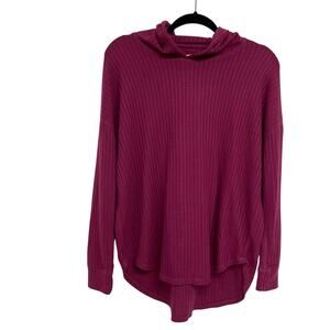 Chaser Magenta Pink Waffle Knit Long Sleeve Hooded Thermal Sweater Womens M